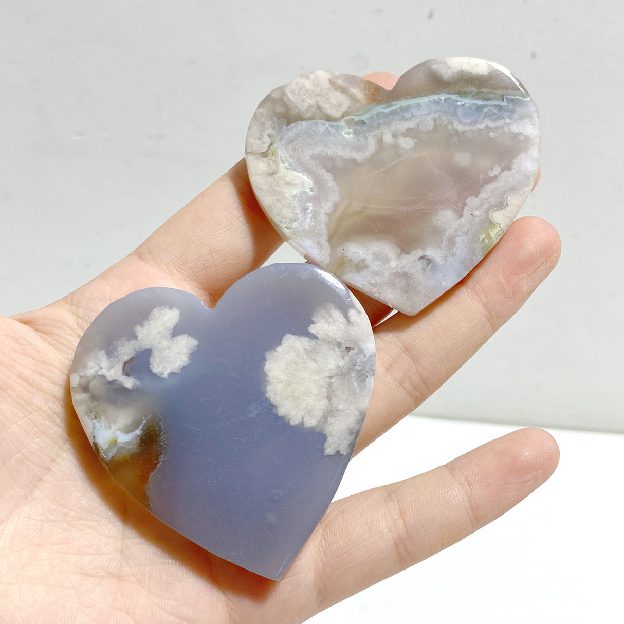 2 Pairs Sakura Flower Agate Heart Wing Carving With Stand