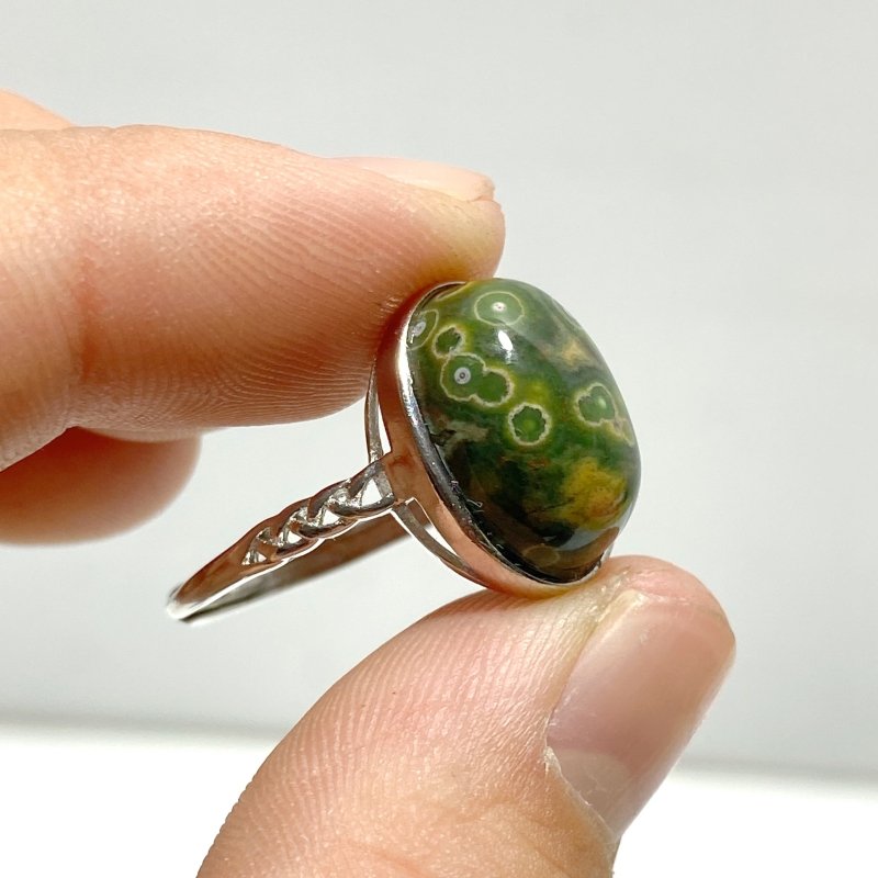 10 Pieces Different Styles S925 Sterling Silver 8th Vein Ocean Jasper Ring - Wholesale Crystals