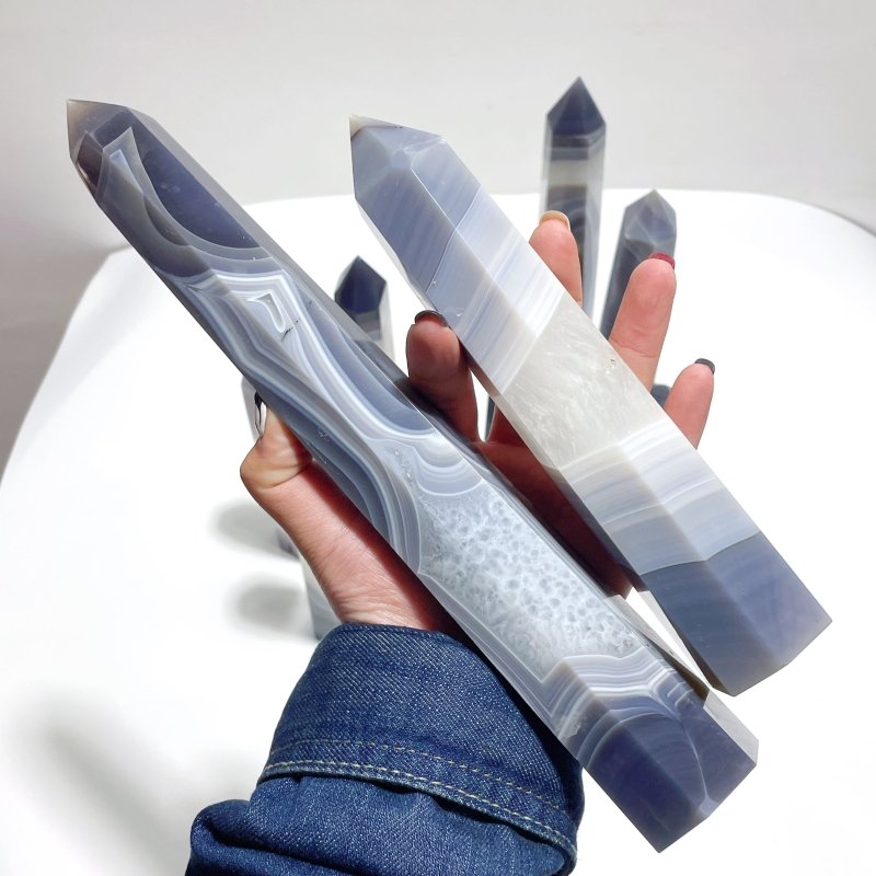 10 Pieces Large Geode Druzy Stripe Agate Mixed Quartz Tower - Wholesale Crystals