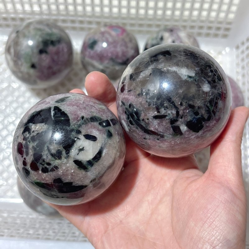 10 Pieces Pink Mixed Green Tourmaline Spheres - Wholesale Crystals