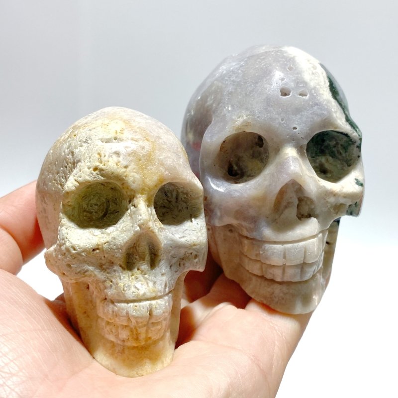10 Pieces Sakura Flower Agate Skull Carving Clearance - Wholesale Crystals