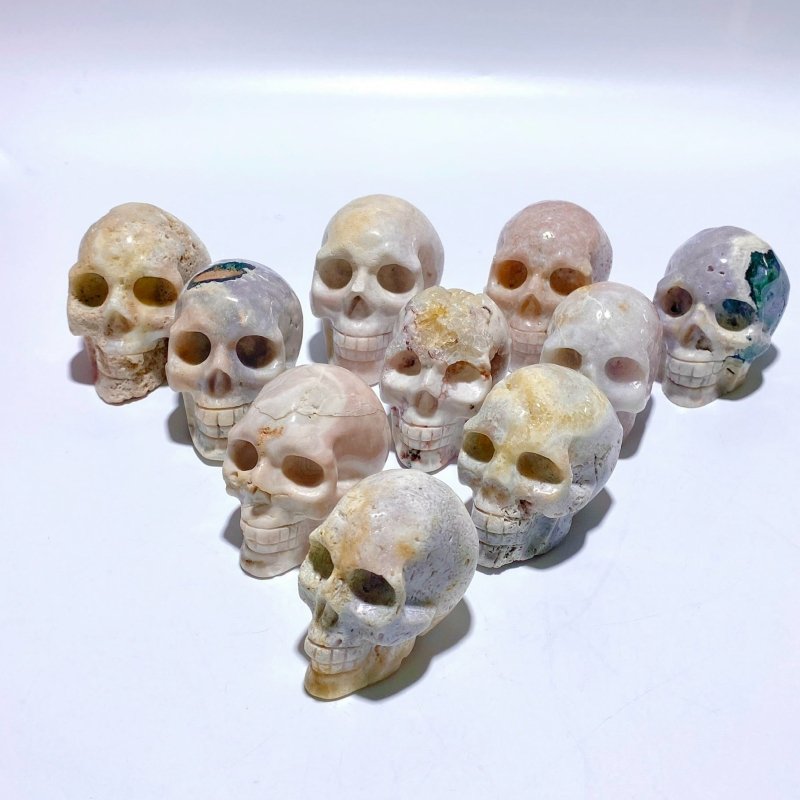 10 Pieces Sakura Flower Agate Skull Carving Clearance - Wholesale Crystals