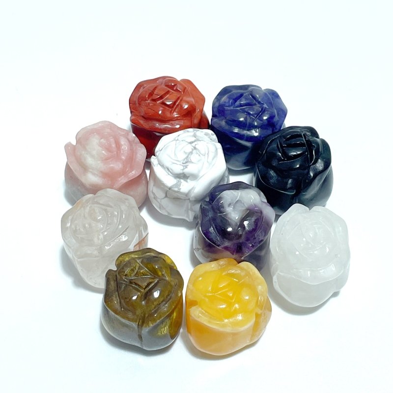 10 Types Small Rose Flower Carving Wholesale Fire Quartz Clear Quartz Yellow Calcite - Wholesale Crystals