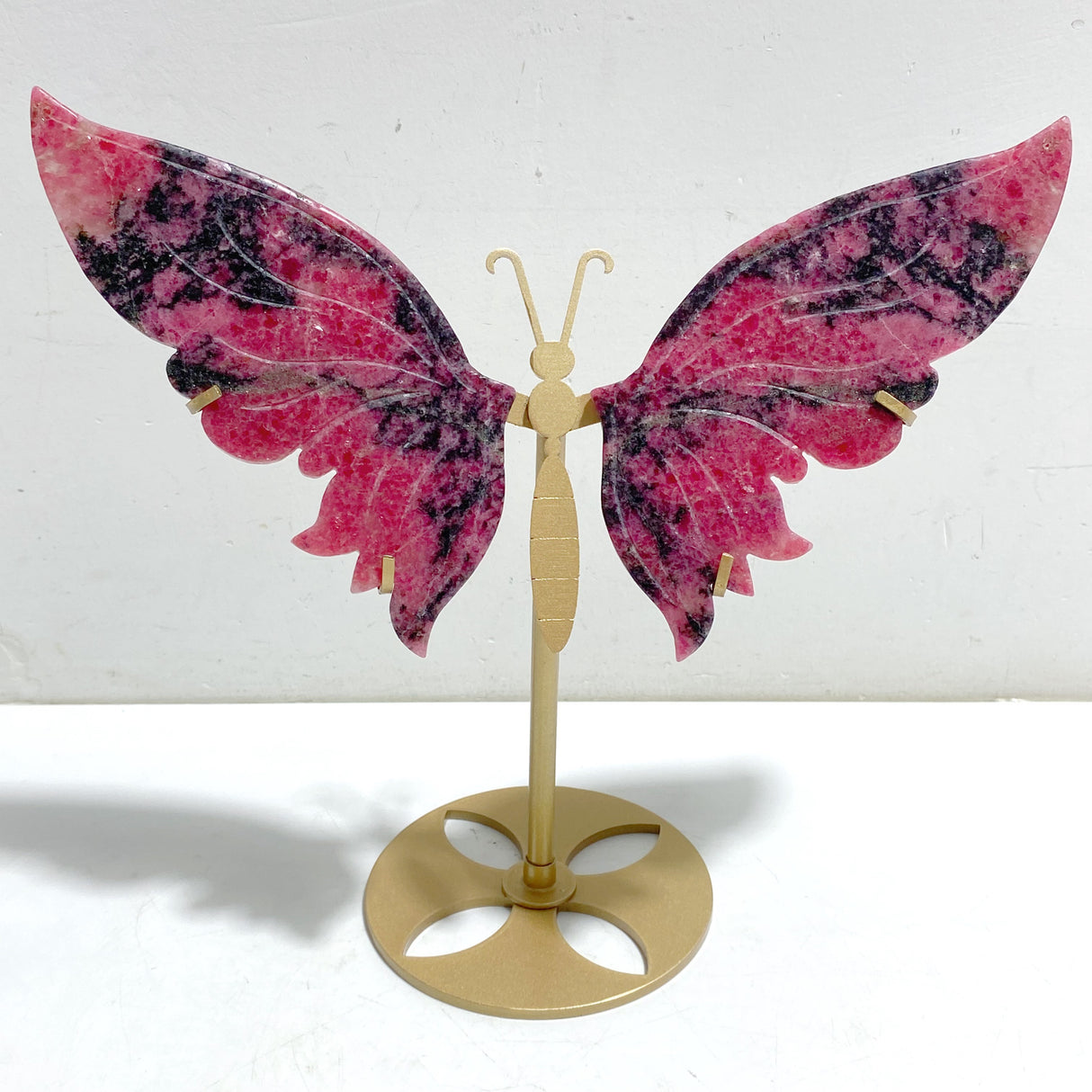 Unique Rhodonite Mixed Quartz Butterfly Wing Carving With Stand