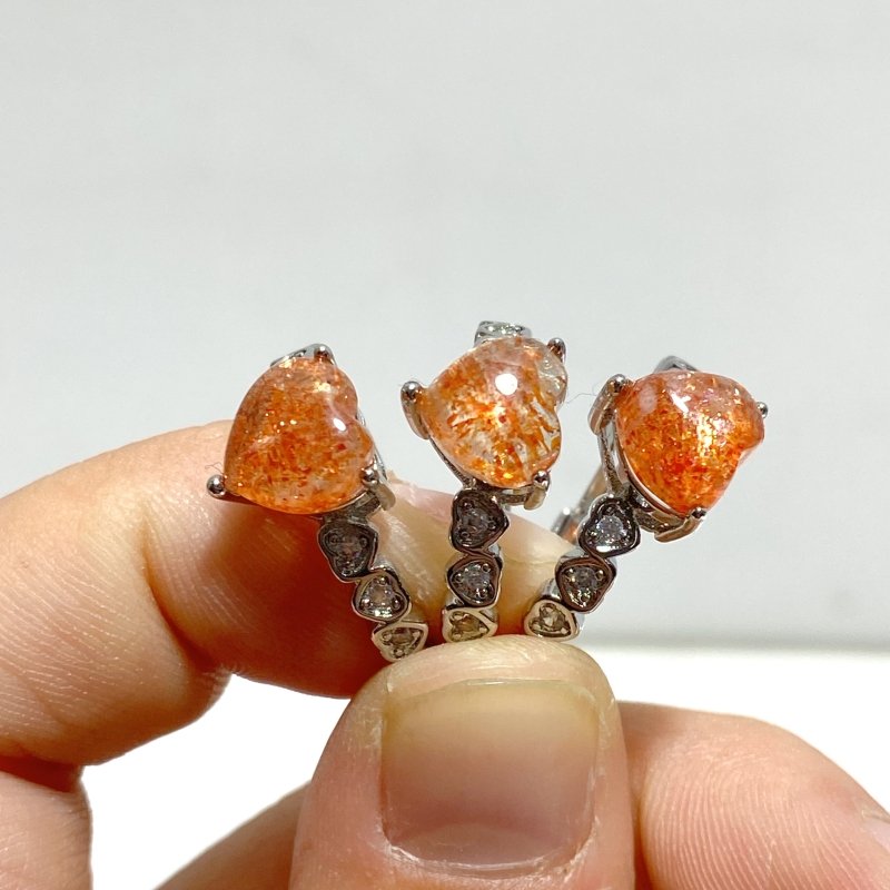 11 Pieces Beautiful Sunstone Heart Shape Ring 3 - Wholesale Crystals
