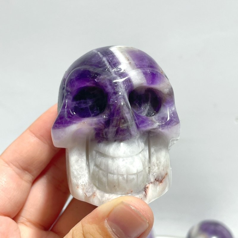 11 Pieces Chevron Amethyst Skull Carving - Wholesale Crystals