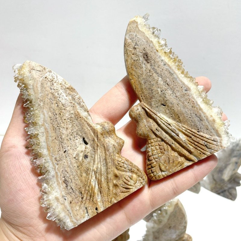 11 Pieces Clear Quartz Cluster Butterfly Fairy Carving - Wholesale Crystals