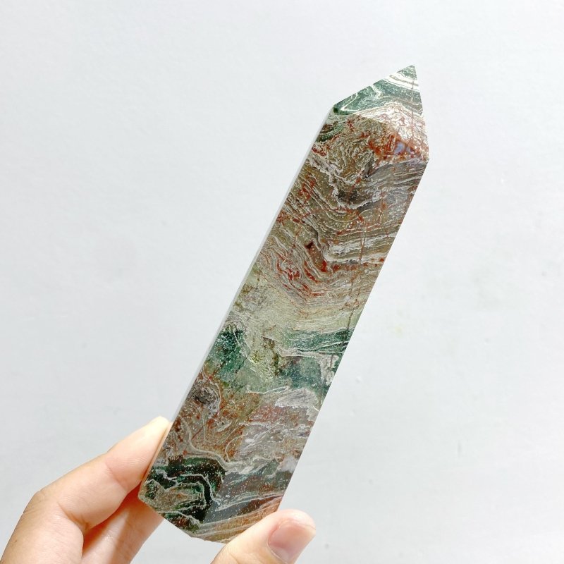 11 Pieces Green Stripe Jasper Point 1 - Wholesale Crystals