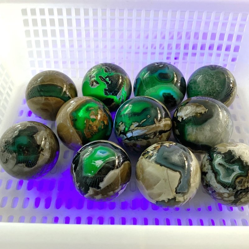 11 Pieces Volcano Agate Sphere(UV - Reactive) - Wholesale Crystals