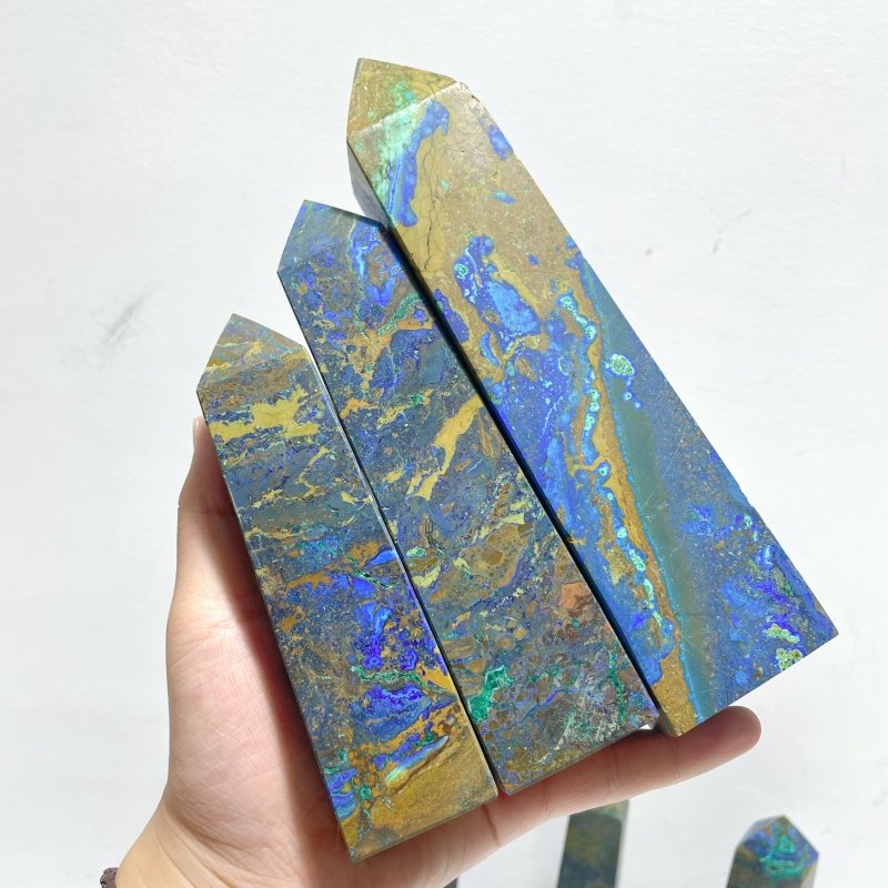 12 Pieces Azurite Four - sided Tower Point - Wholesale Crystals