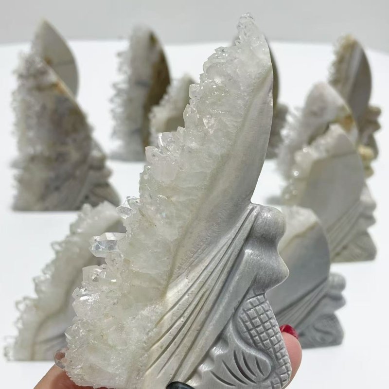 12 Pieces Clear Quartz Cluster Mermaid Carving - Wholesale Crystals