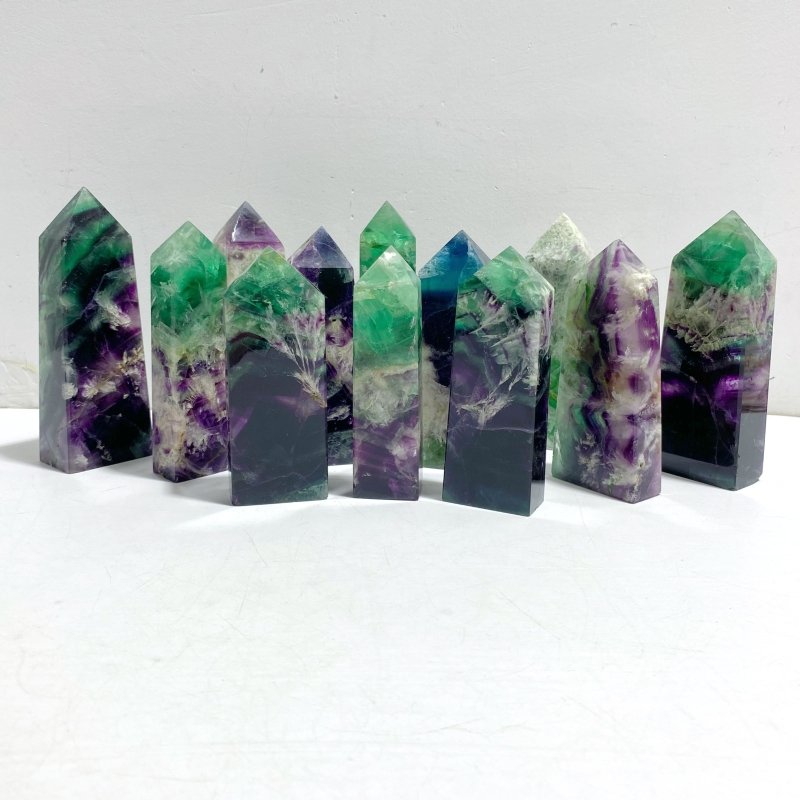 12 Pieces Feather Fluorite Four - Sided Tower Points - Wholesale Crystals