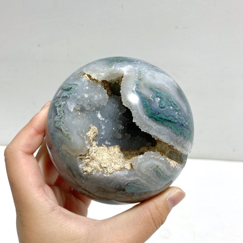 12 Pieces Geode Druzy Moss Agate Spheres - Wholesale Crystals
