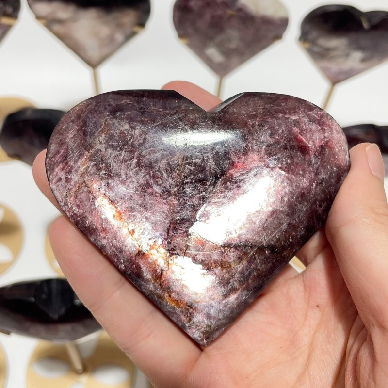 12 Pieces High Quality Flash Lepidolite Heart With Stand - Wholesale Crystals