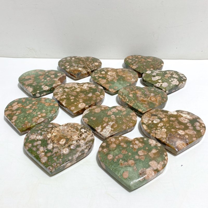 12 Pieces Large Rainforest Jasper Heart 1 -Wholesale Crystals