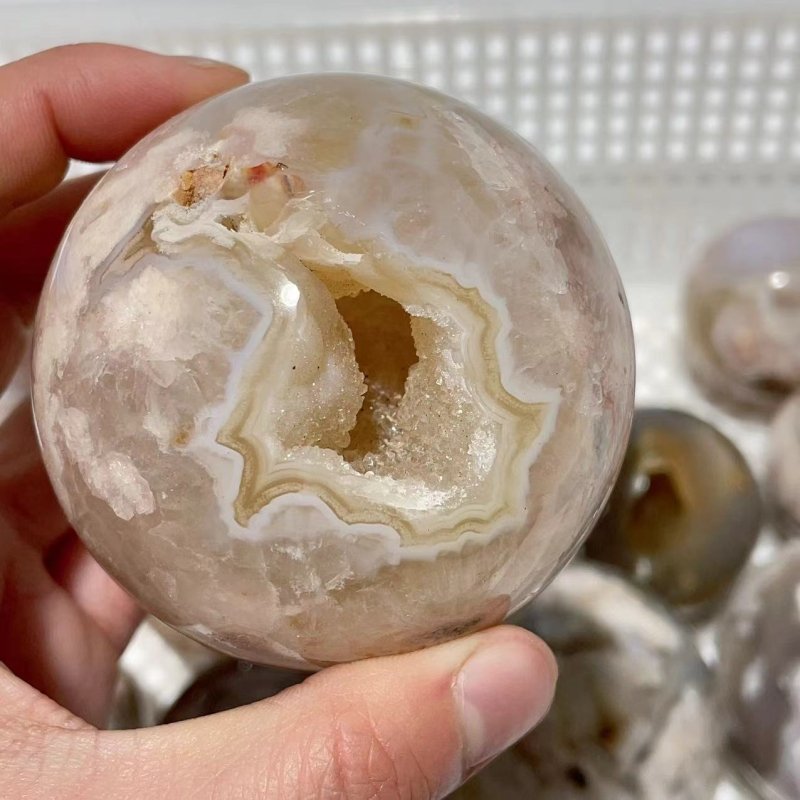 13 Pieces Geode Druzy Sakura Flower Agate Spheres -Wholesale Crystals