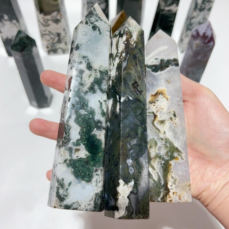 14 Pieces Fat Moss Agate Crystal Tower Points -Wholesale Crystals