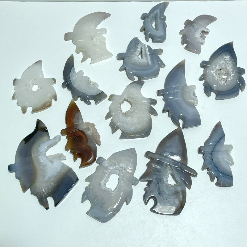 14 Pieces Geode Druzy Agate Geode Wizard Carving - Wholesale Crystals