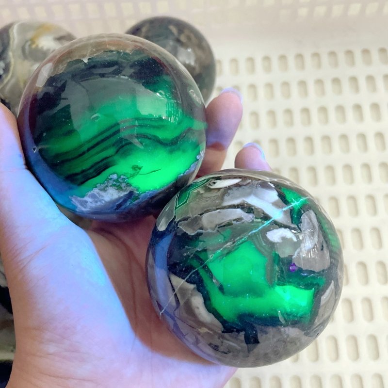 14 Pieces Volcano Agate Sphere(UV - Reactive) - Wholesale Crystals
