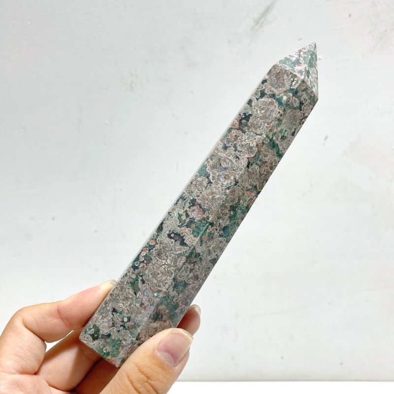 15-18CM Green Sakura Flower Agate Tower Point Wholesale -Wholesale Crystals