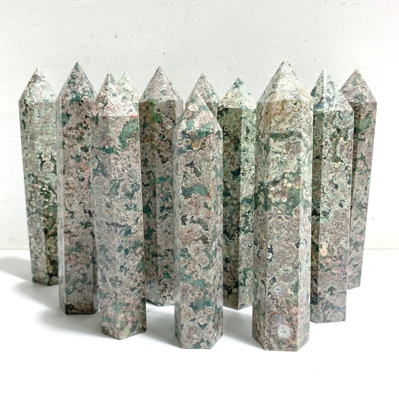 15-18CM Green Sakura Flower Agate Tower Point Wholesale -Wholesale Crystals