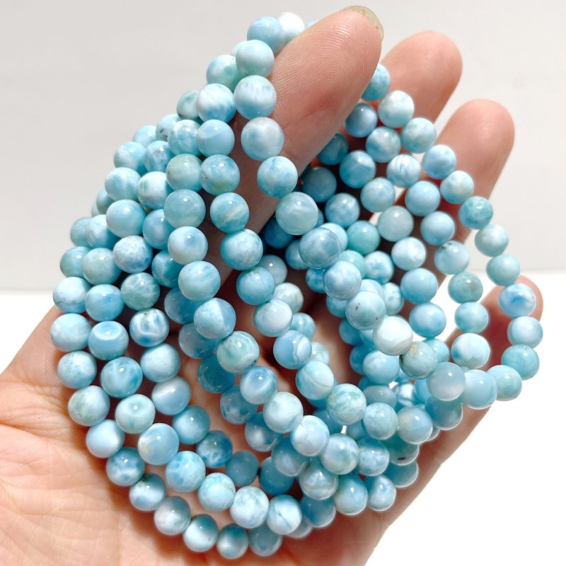 15 Pieces Beautiful 6mm Larimar Bracelets - Wholesale Crystals