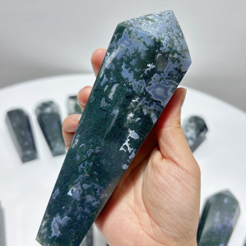 15 Pieces Druzy Moss Agate Geode Wand Points - Wholesale Crystals