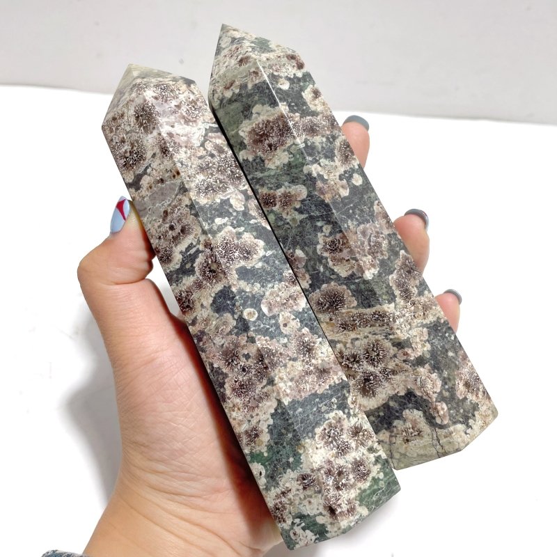 15 Pieces Green Sakura Flower Agate Point - Wholesale Crystals