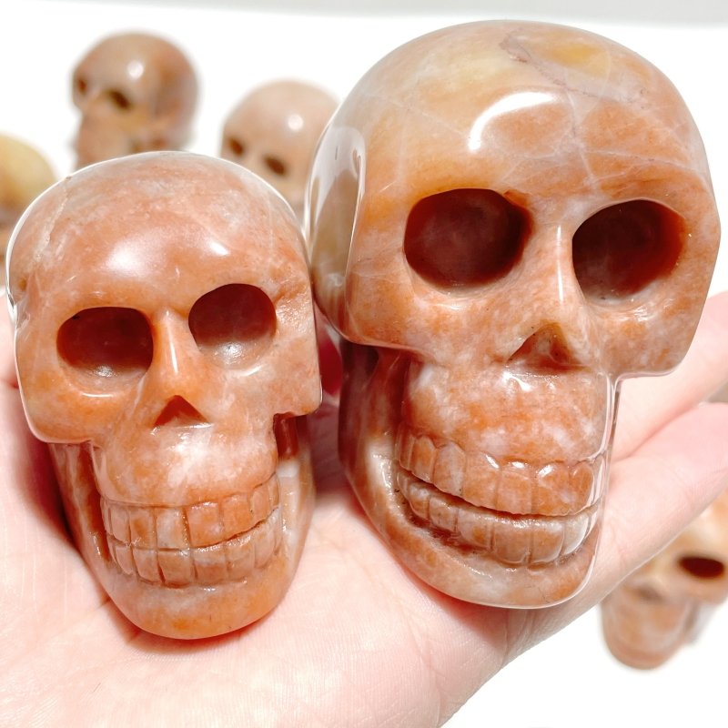 15 Pieces Orange Jade Skull Carving - Wholesale Crystals