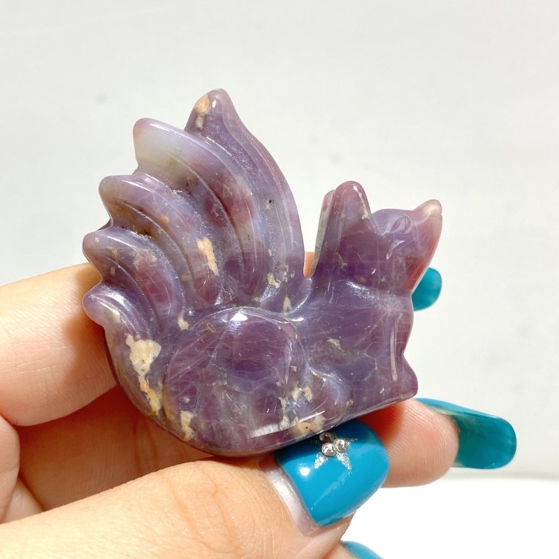 15 Pieces Purple Rose Quartz Nine - Tailed Fox Carving - Wholesale Crystals