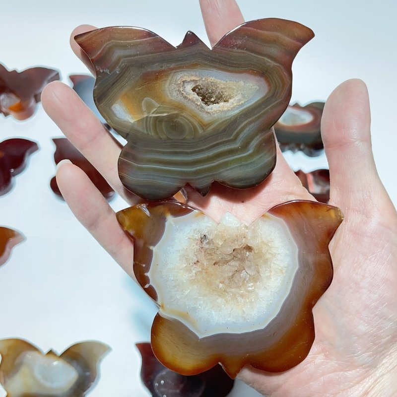 16 Pieces Carnelian Geode Druzy Butterfly Carving -Wholesale Crystals