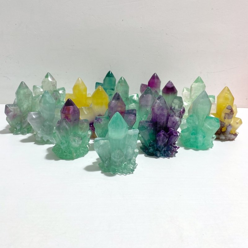 17 Pieces Beautiful Rainbow Fluorite Cluster Carving - Wholesale Crystals