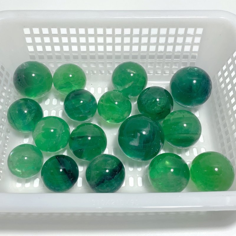 17 Pieces Green Fluorite Spheres With Rainbow - Wholesale Crystals