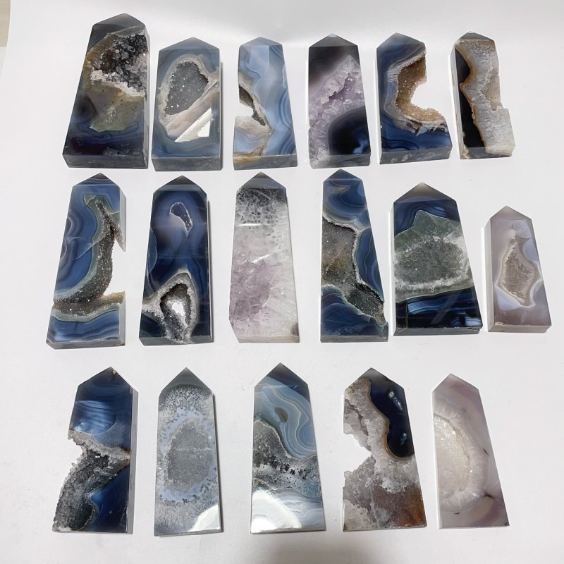 17 Pieces Large Four-sided Druzy Geode Agate Points -Wholesale Crystals
