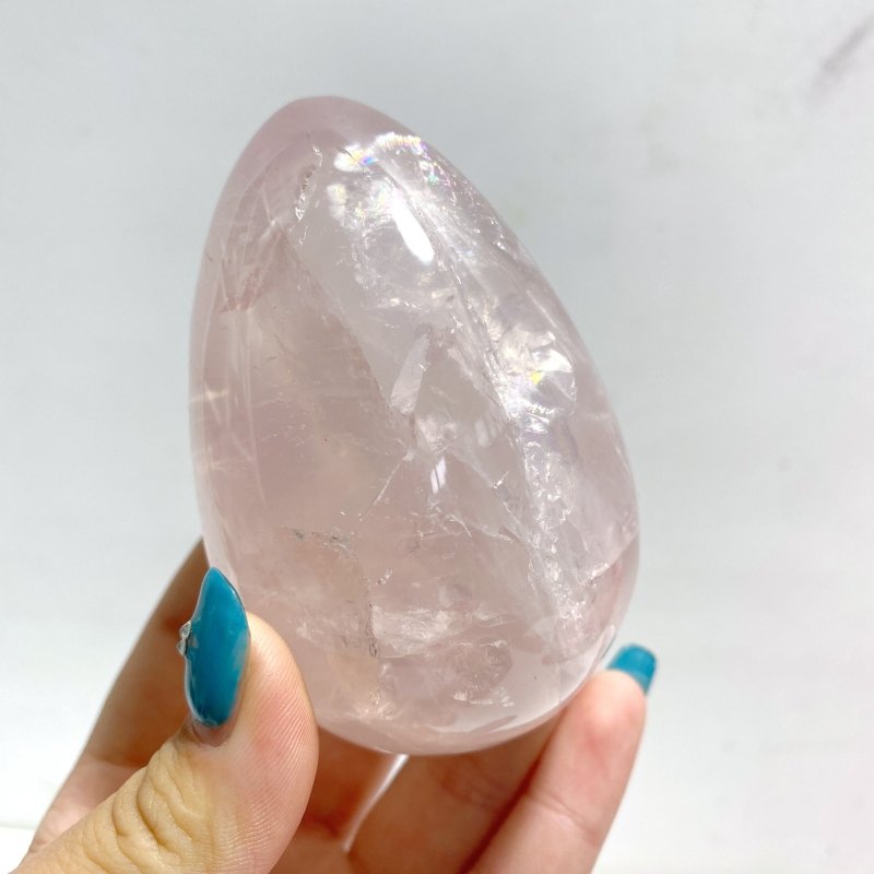 17 Pieces Six Star Line Rose Quartz Eggs With Rainbow - Wholesale Crystals