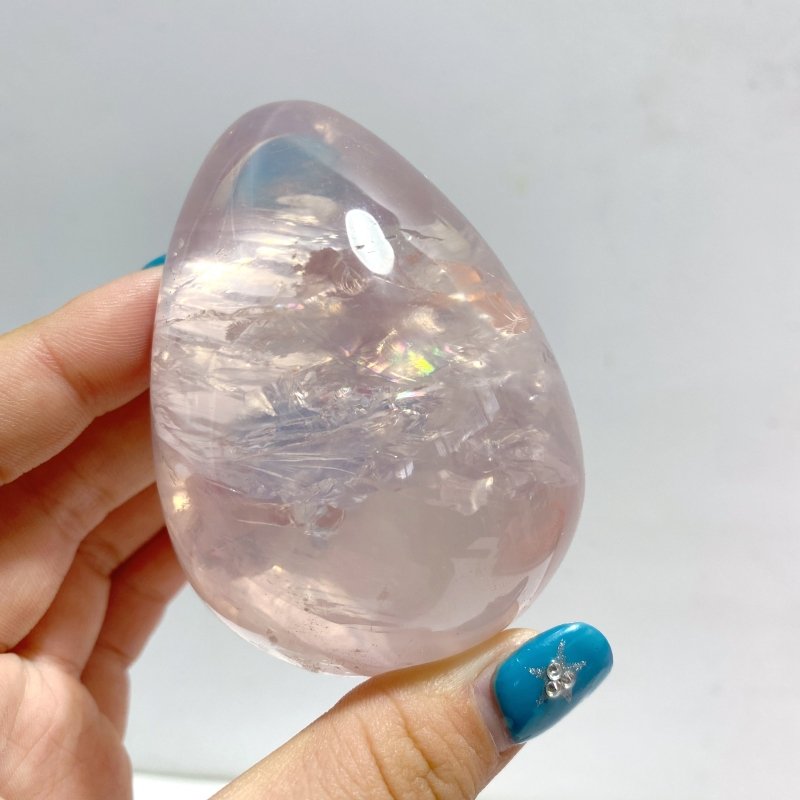 17 Pieces Six Star Line Rose Quartz Eggs With Rainbow - Wholesale Crystals