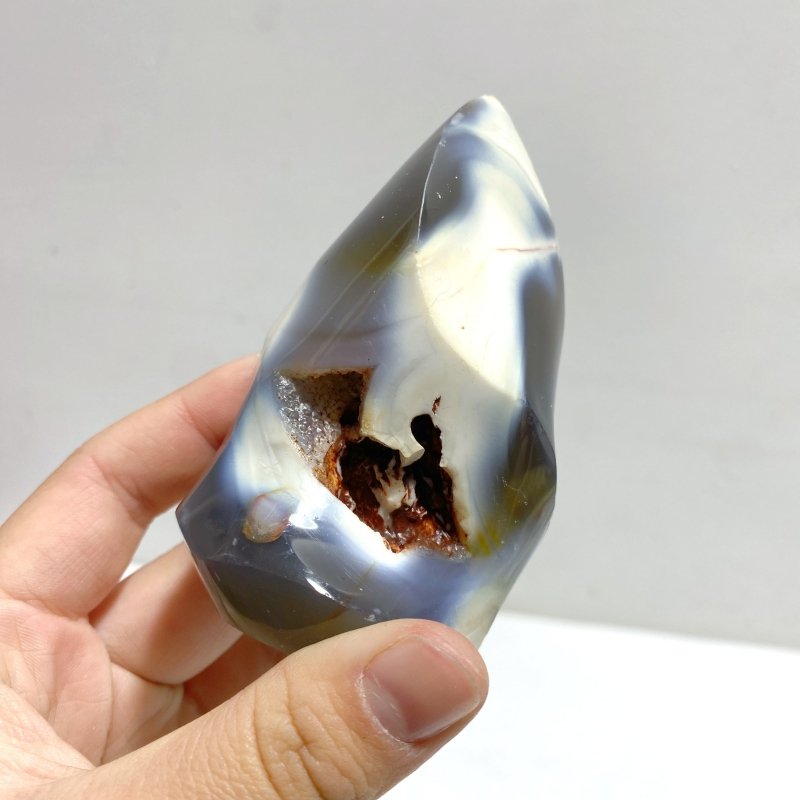 18 Pieces Black Orca Agate Flame Carving 4 - Wholesale Crystals