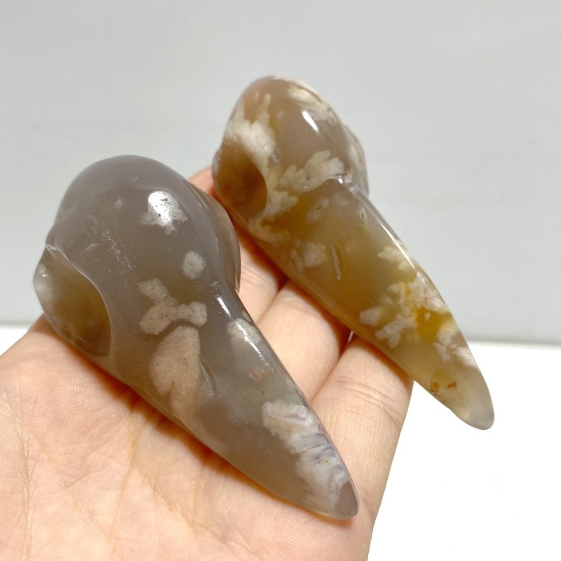 18 Pieces Sakura Flower Agate Crow Skull Carving - Wholesale Crystals
