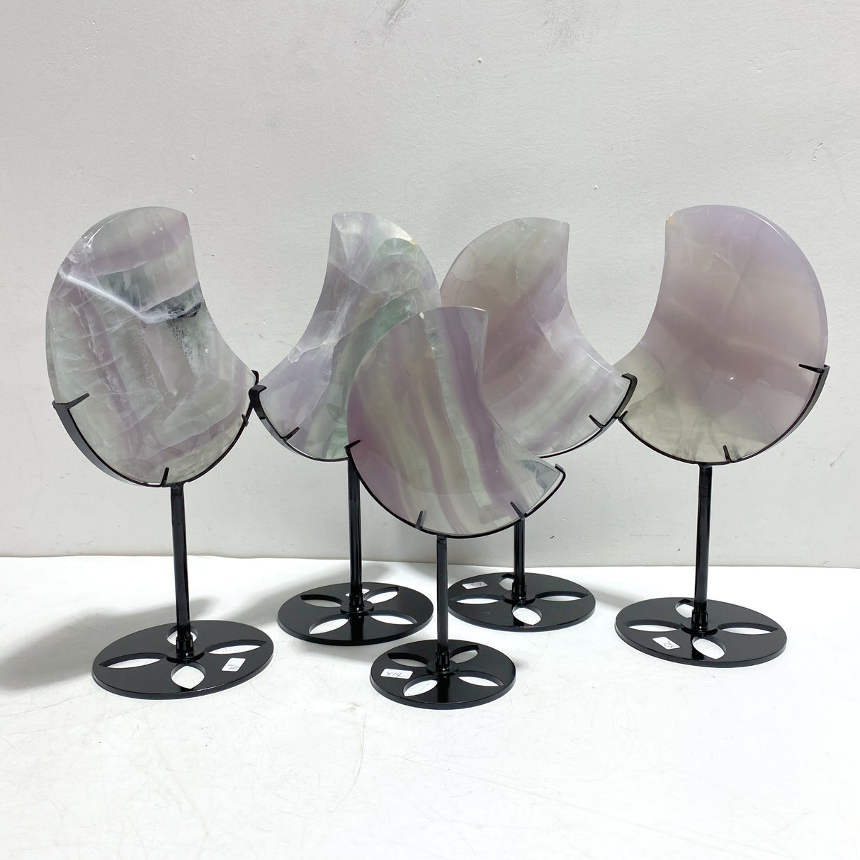 5 Pieces Fluorite Moon Carving With Stand