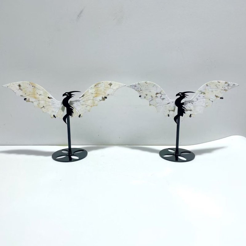 2 Pairs 8th Vein Ocean Jasper Flying Dragon Wing With Stand - Wholesale Crystals