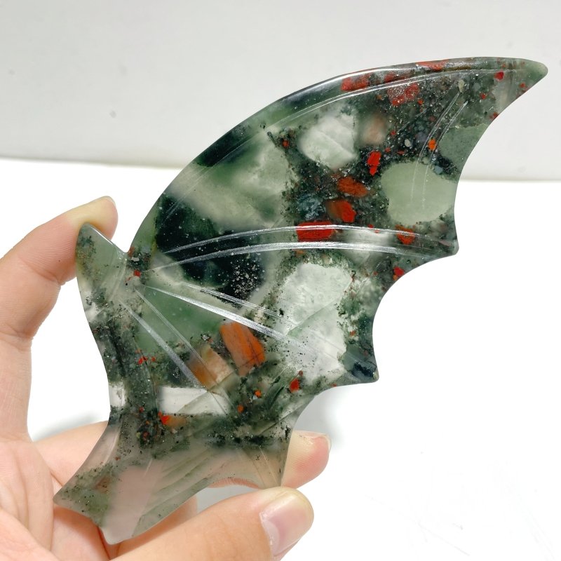 2 Pairs Africa Blood Stone Bat Wing Carving With Stand - Wholesale Crystals