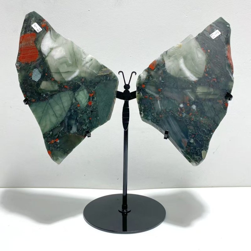 2 Pairs Africa Blood Stone Butterfly Wing Carving With Stand - Wholesale Crystals