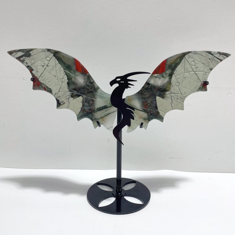 2 Pairs Africa Blood Stone Flying Dragon Wing With Stand - Wholesale Crystals