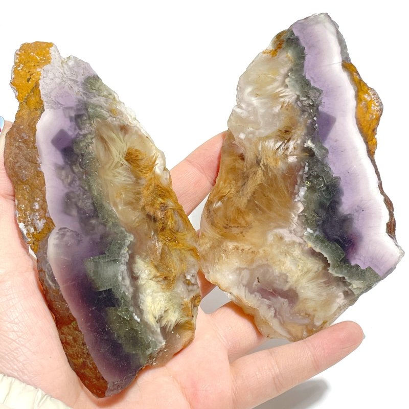 2 Pairs Fluorite Mixed Pyrite Butterfly Wing With Stand 2 - Wholesale Crystals