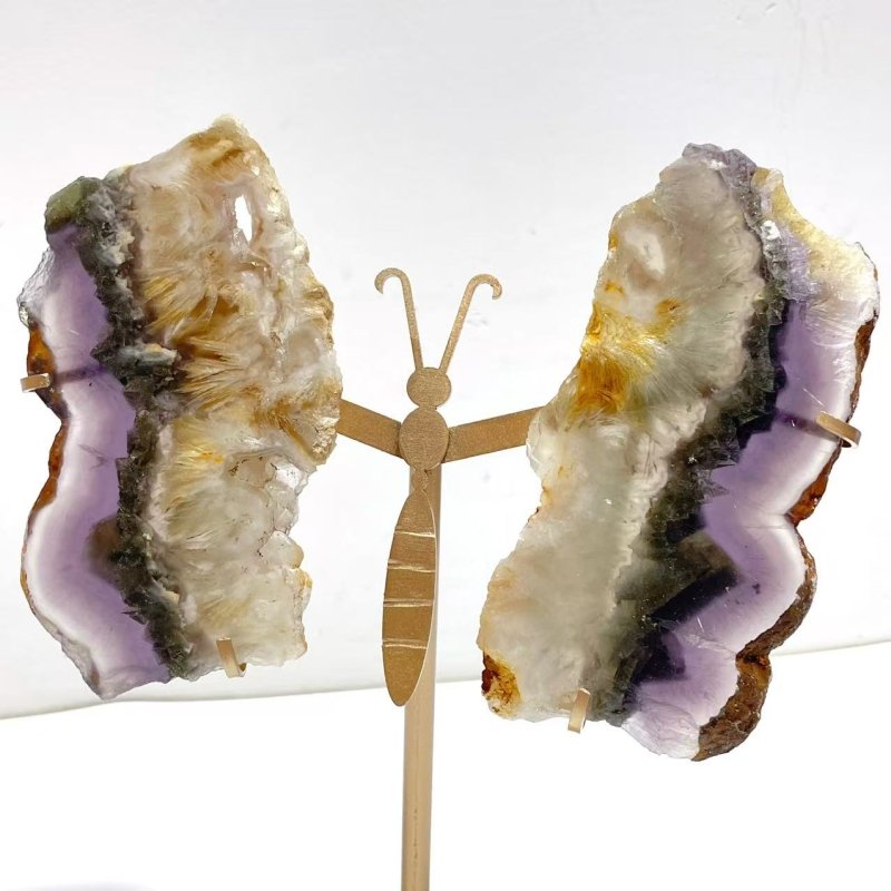 2 Pairs Fluorite Mixed Pyrite Butterfly Wing With Stand 4 - Wholesale Crystals