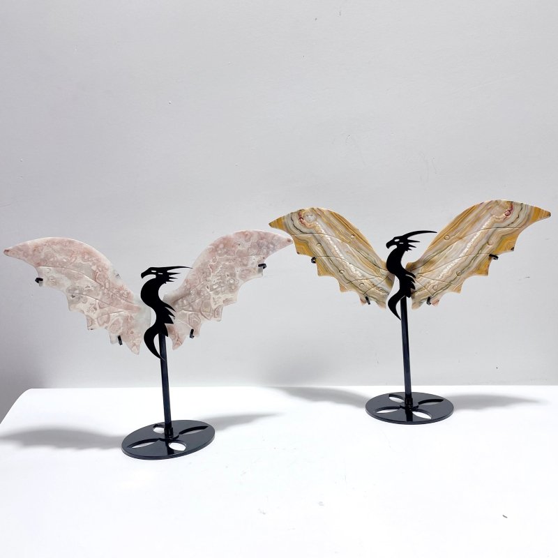 2 Pairs Flying Dragon Wing With Stand Crazy Agate Sakura Flower Agate - Wholesale Crystals