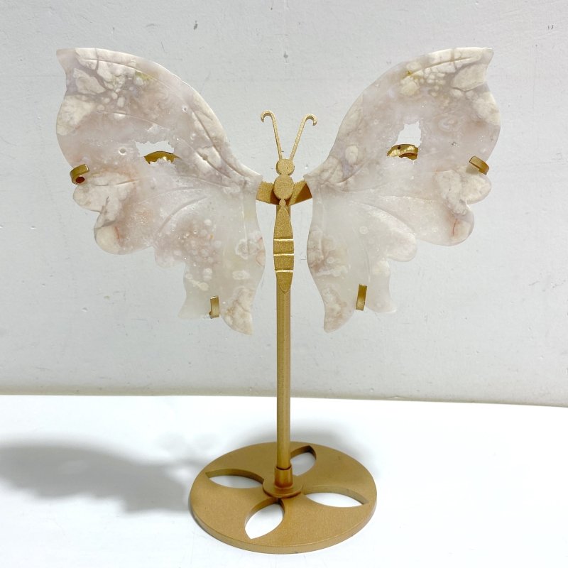2 Pairs Geode Sakura Flower Agate Butterfly Wing With Stand -Wholesale Crystals