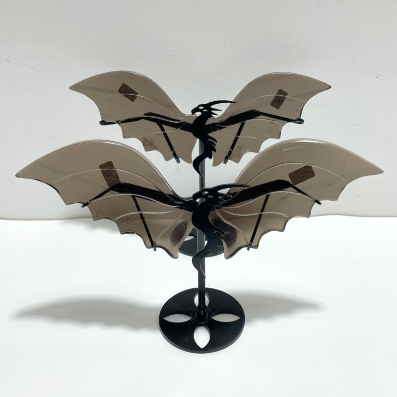2 Pairs Ice Obsidian Flying Dragon Wing With Stand - Wholesale Crystals