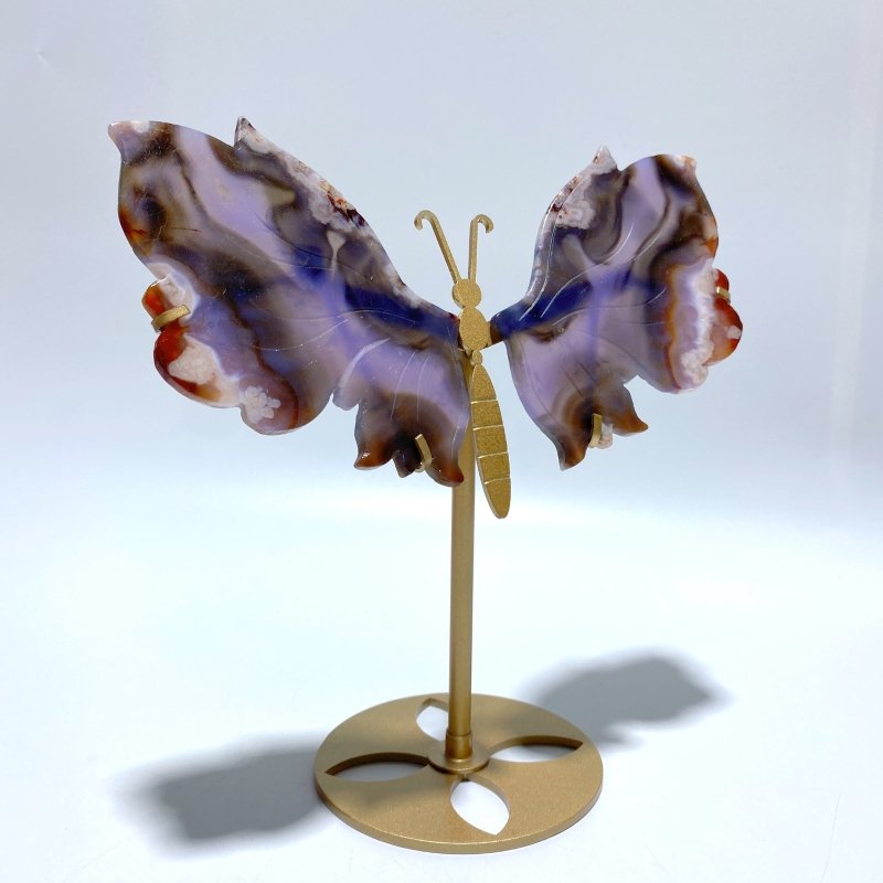 2 Pairs Sakura Flower Agate Butterfly Wing Carving With Stand - Wholesale Crystals