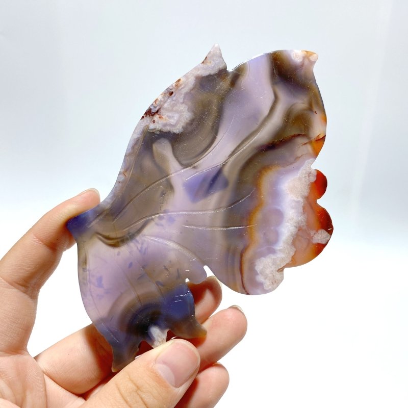 2 Pairs Sakura Flower Agate Butterfly Wing Carving With Stand - Wholesale Crystals